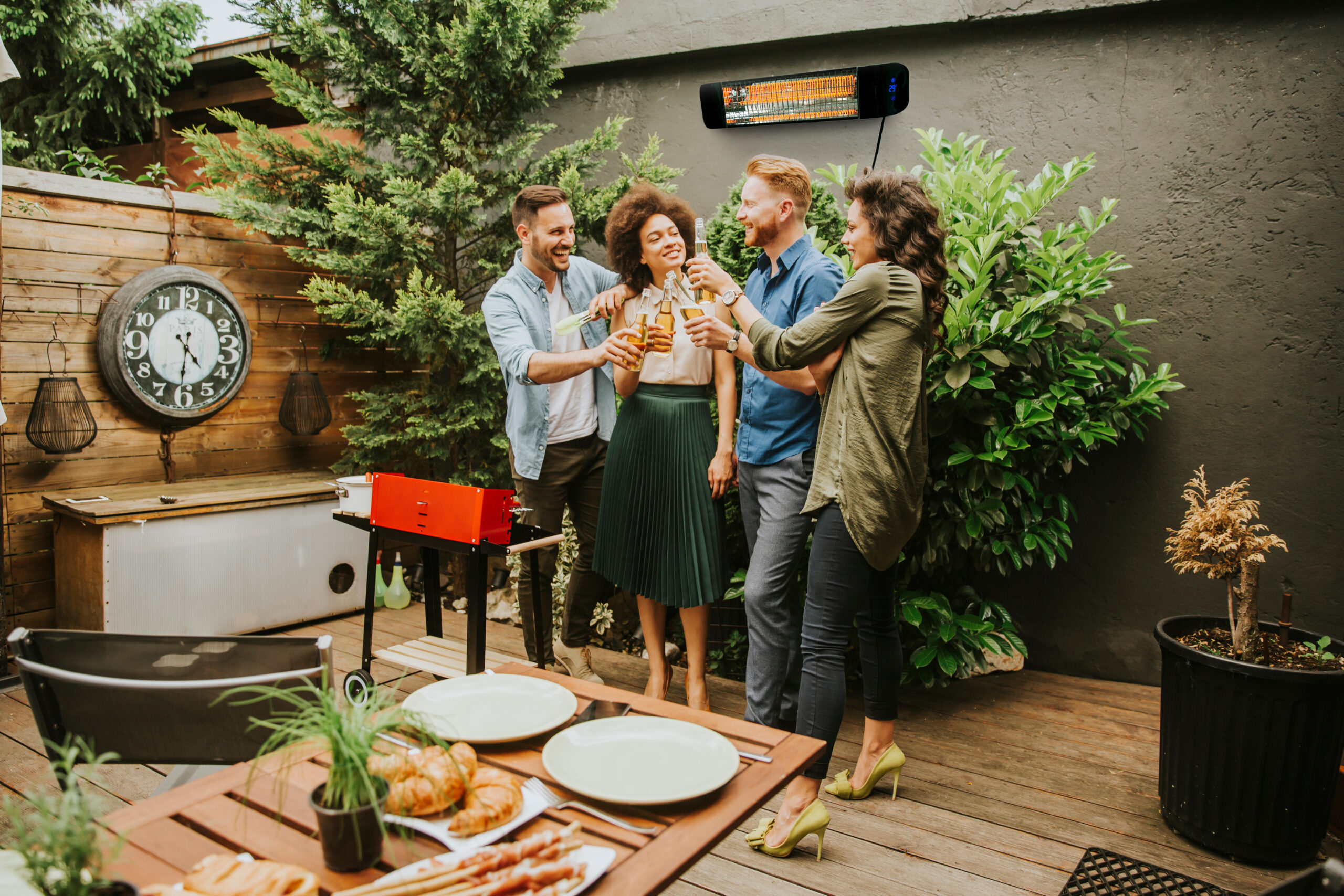 Friends grilling food and enjoying barbecue party